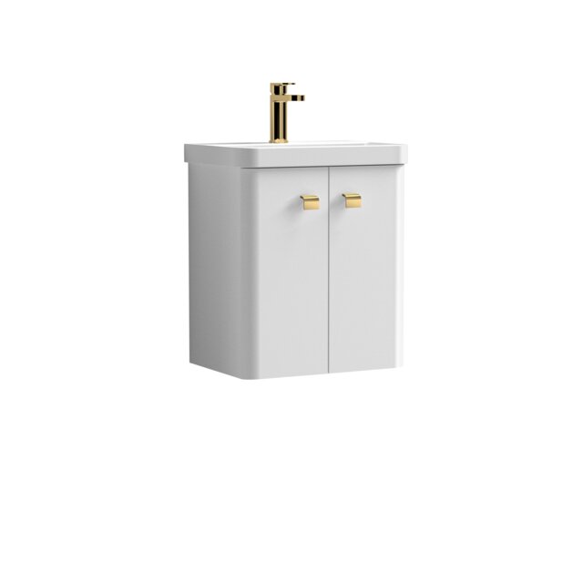 Balterley Curve Modern Bathroom 2 Soft Close Door Mid-Edge Vanity Unit Basin White Gloss White