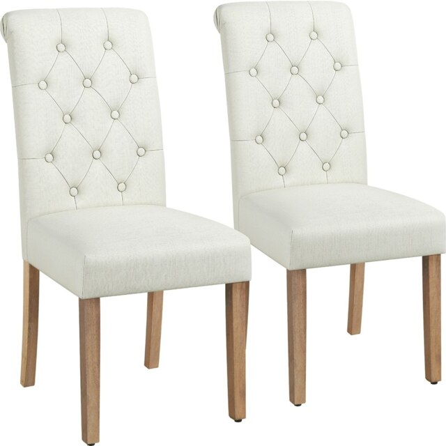 Yaheetech Set of 2 Classic PU Leather Dining Chairs Cream Beige