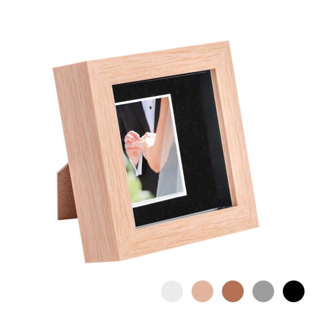 "Nicola Spring 4 x 4"" Photo Frame - Light Wood/Black Mount - 3D Photo Frame Picture Frame Box Portrait Display Case (12.5 x 12.5cm)"