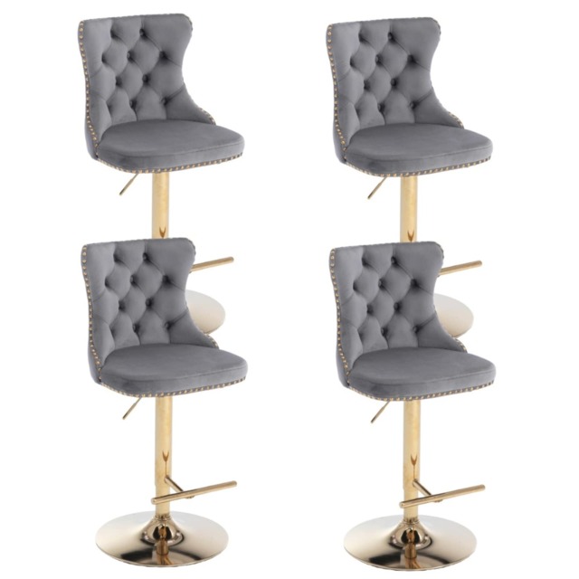 Set of 4 Modern Velvet Bar Stools with Button Tufting and Swivel Base