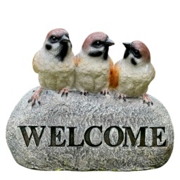 Welcome Garden Sign Or Patio Ornament With Three Birds Decoration, Bird Lover Gift