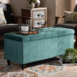 150cm Cubed Ottoman Storage Box,Grey Velvet Upholstered Chesterfield Storage Ottoman Box with Wooden Legs