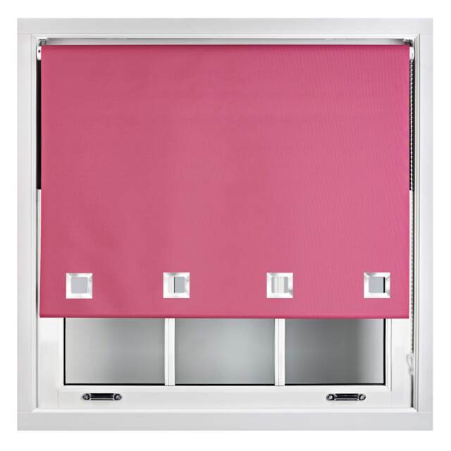 FURNISHED Blackout Roller Blinds with Large Square Eyelets Made to Measure Window Shade Pink Fuchsia (W) 90cm x (L) 210cm