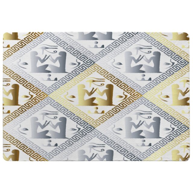 Egyptian Hieroglyphs In Gold & Silver Rug Multi