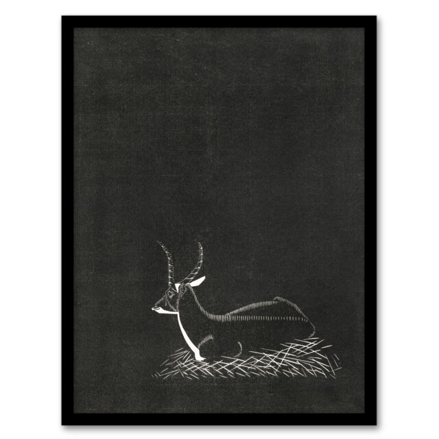 "Stylised Waterbuck Painting De Mesquita Framed Wall Art Print 12X16"""