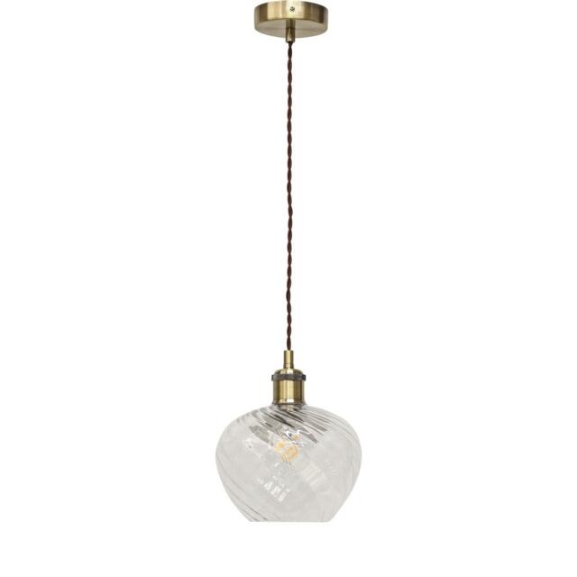 Bradson - Clear Swirl Glass Antique Brass Retro Pendant Fitting