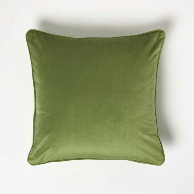 Homescapes Olive Green Filled Velvet Cushion with Piped Edge - 46 x 46 cm Green Olive Green 1