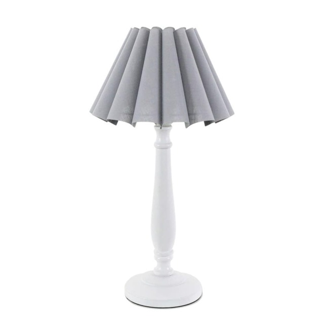 ValueLights Victoria White Wood Table Lamp Grey Scallop Shade and Bulb