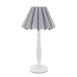 ValueLights Victoria White Wood Table Lamp Grey Scallop Shade and Bulb