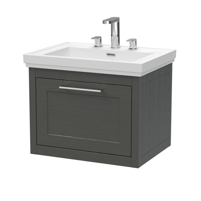Balterley Traditional Bathroom Wall Hung 1 Drawer Vanity Unit and 3 Tap Hole Fireclay Basin Grey Dark Lead