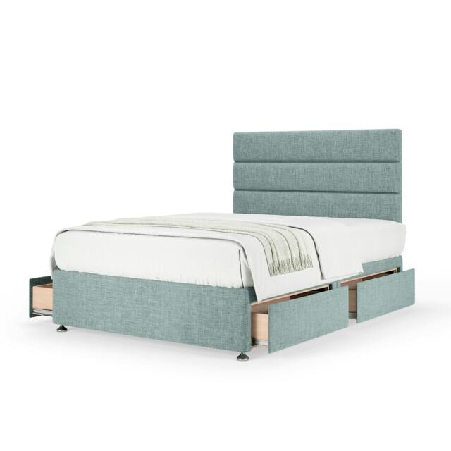 Memory Maestro Memory Foam Duckegg Linen 4 Drawer Divan Set And Milan Headboard Super King