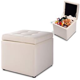 COSTWAY Faux Leather Storage Ottoman Cube Pouffe Storage Toy Box Padded Foot Stool
