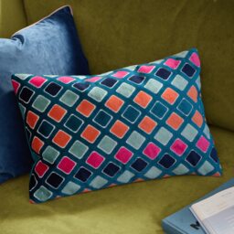 Furn Metro Diamond Velvet Cushion Multi Multicolour
