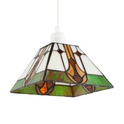 Designer Art Deco Tiffany Glass Pendant Light Shade in Green and Amber