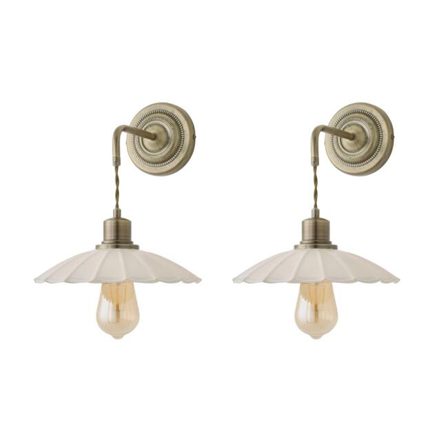 ValueLights Holborn Pair of Cream Scallop Adjustable Wall Lights Cream