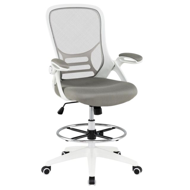 COSTWAY Ergonomic Mid Back Tall Drafting Chair Swivel Task Chair White