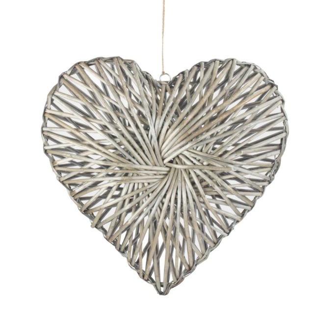 Small Wicker Heart Wreath Grey Wash Finish Brown Natural