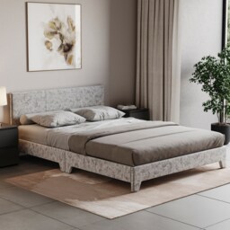 Vida Designs Victoria 5ft King Size Bed Fabric Upholstered, Silver Velvet, 150 x 200cm