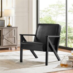 Yaheetech Faux Leather Armchair with Z-shaped Wood Legs and Extra-wide Seat