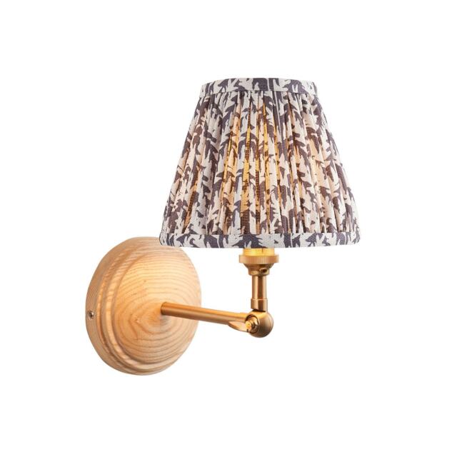 Wood Wing Ash Wood Wall Light with Pearl Grey Fabric Leaf Shade 16cm B22
