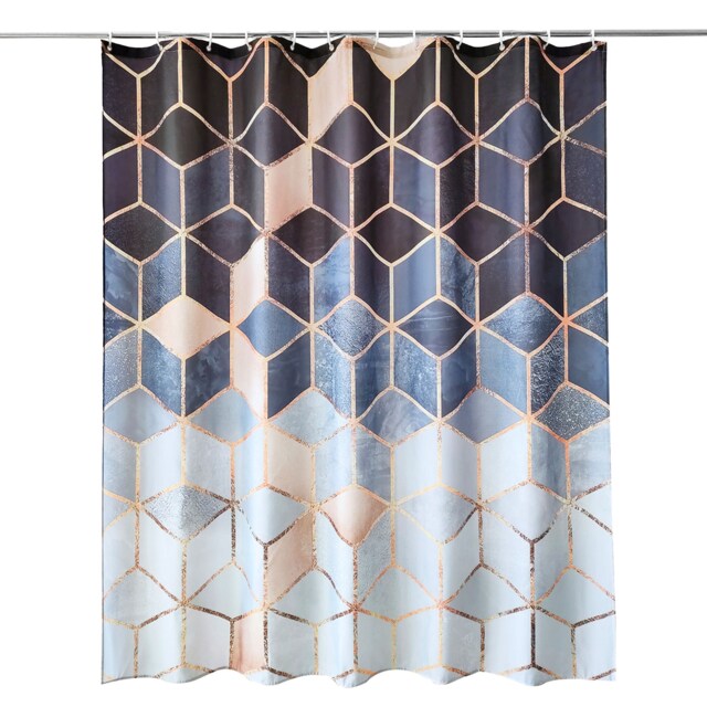 Black & White Marble Polyester Shower Curtain with 12 Hooks - 180x200cm