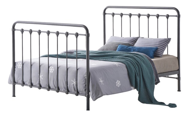 4ft6 Double Industrial,Traditional Black Silver Textured Tubular Metal Bed Frame,Strong,Rustic Style Bedstead Silver Black Silver Double