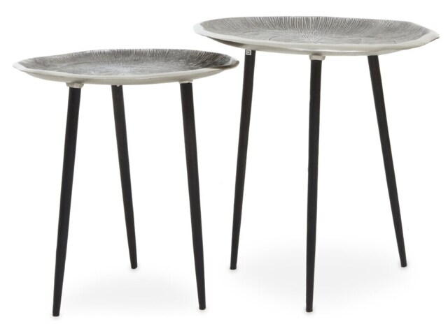 Silva Set Of Two Oak Effect Silver Top Side Tables