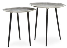 Silva Set Of Two Oak Effect Silver Top Side Tables