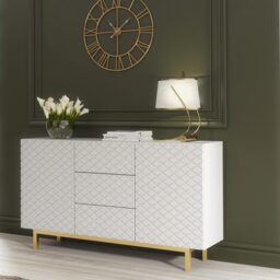 Sideboard Cabinet TV Unit Storage Cabinet White Doors Drawers Gold Legs 140cm