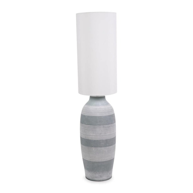 ValueLights Deegan Grey Cement Effect Ceramic Midi Floor Lamp with Natural Cream Cylinder Shade Grey