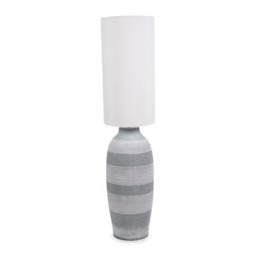 ValueLights Deegan Grey Cement Effect Ceramic Midi Floor Lamp with Natural Cream Cylinder Shade Grey