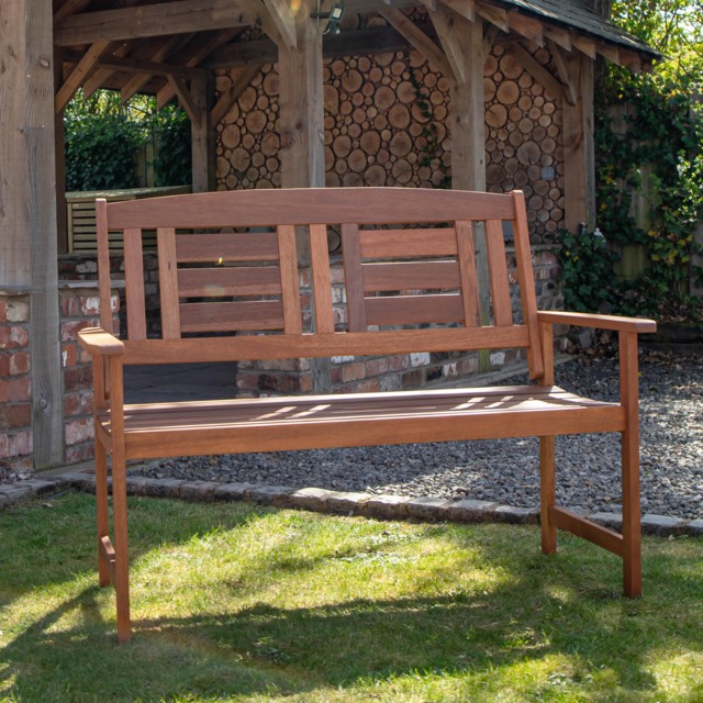 Hawkshead 2 Seater Outdoor Wooden Garden Patio Bench Brown Brown