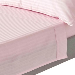 Homescapes Pink Egyptian Cotton Satin Stripe Flat Sheet 330 TC, Double Pink Double