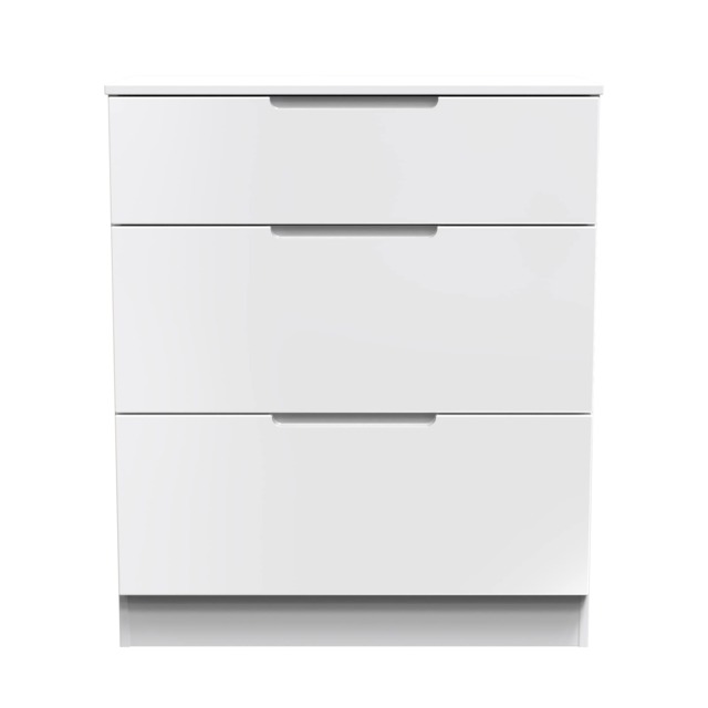Lucca 3 Drawer Deep Chest of Drawers in White Gloss & White (Ready Assembled) White White Gloss & White
