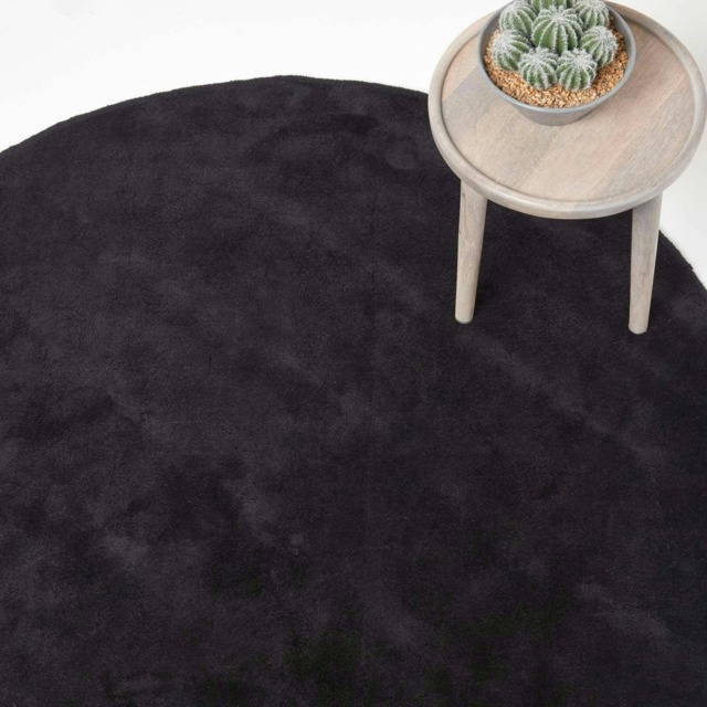 Homescapes Hand Tufted Plain Cotton Black Large Round Rug - 150 cm Diameter Black Black