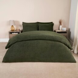 OHS Soft Teddy Fleece Duvet Cover and Pillowcase Set, Double - Woodland Green