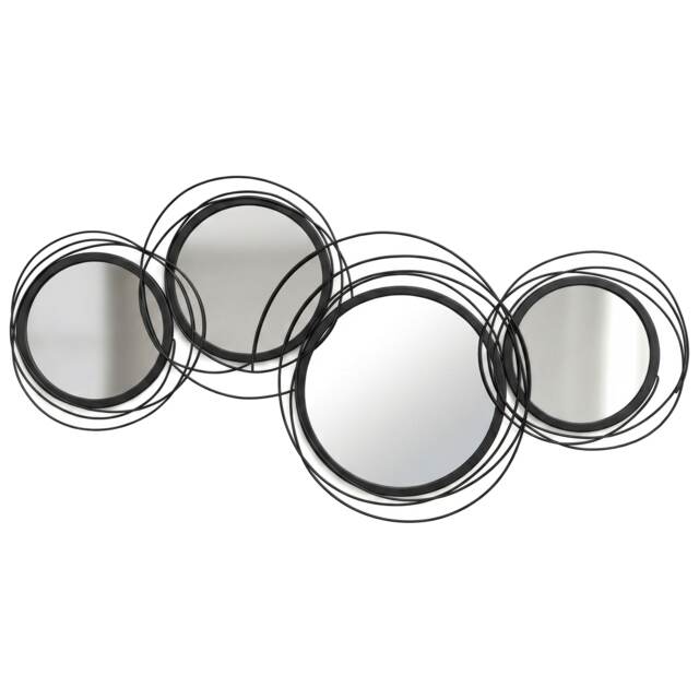 HOMCOM Metal Wall Art Decorative Mirror Decor Modern Wall Sculpture, Black