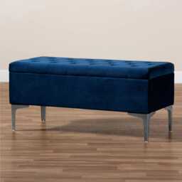 Modena Storage Ottoman Bench, Ottoman Footstool with Legs, 90cm Plush Velvet Upholstered End of Bed Bench, Sapphire Blue
