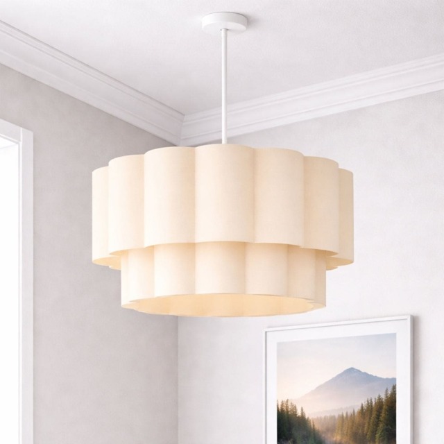 CGC Selina Scalloped Two-Tier Cream Drum Lampshade Large 48cm