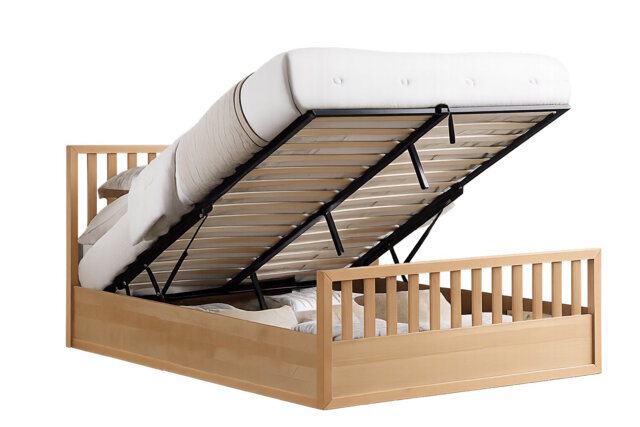 4ft6 Double Oak Finish Wood Wooden Ottoman Gas Lift Up Storage Bed Frame Bedstead Clear Oak Finish Double