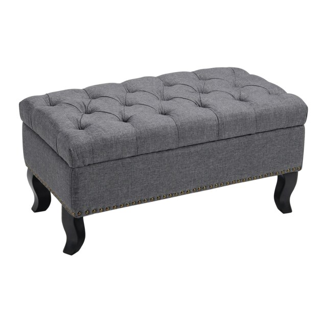 Living and Home Rectangle Ottoman Bench Nailhead Trim Buttoned - GreyLiving and Home Rectangle Ottoman Bench Nailhead Trim Buttoned - Grey