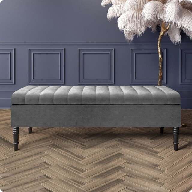 Safar 150cm Ottoman Storage Bench - Naples Shoe Bench - Dark Grey Lined Upholstery Storage Footstool