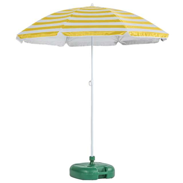 Harbour Housewares Metal Beach Parasol with Green Base - 1.8m - Yellow Stripe