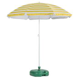 Harbour Housewares Metal Beach Parasol with Green Base - 1.8m - Yellow Stripe