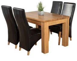 Dakota 127 x 82cm Oak Small Dining Table and 4 Lola Leather Chairs Black Black