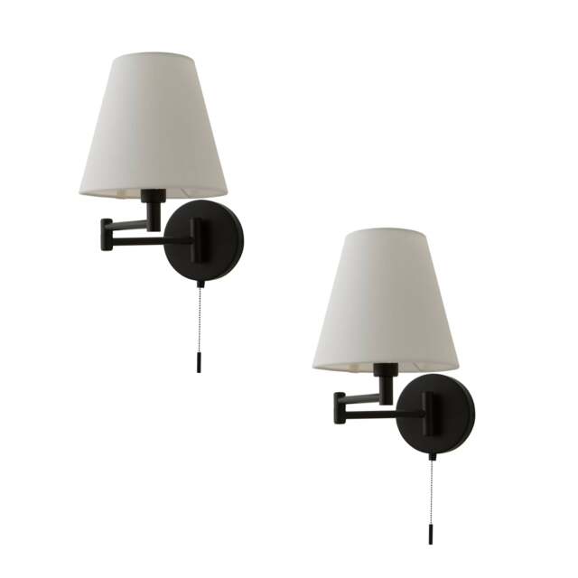 ValueLights Sonia Pair Black Swing Arm Wall Lights Taper Shade and Bulbs