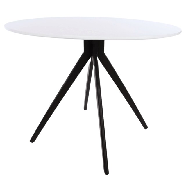 Aspen Compact Round Dining Table - Durable Wood-Effect or Sintered Stone Top with Black Metal Pedestal Legs White White Small 1
