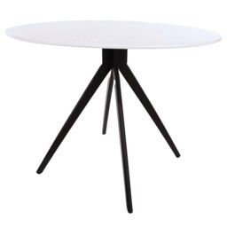 Aspen Compact Round Dining Table - Durable Wood-Effect or Sintered Stone Top with Black Metal Pedestal Legs White White Small 1