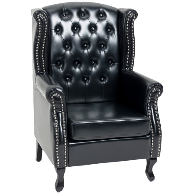 HOMCOM Wingback Armchair, PU Leather Fireside Chair, Button Tufted Accent Chair for Living Room, Bedroom, Home Office, Black