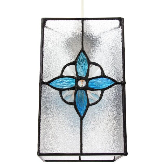 Traditional Clear Glass Tiffany Style Pendant Light Shade with Teal Panels Blue Teal 1